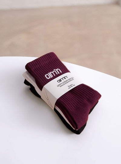 Bordeaux/White/Black aim'n Logo Socks 3-pack