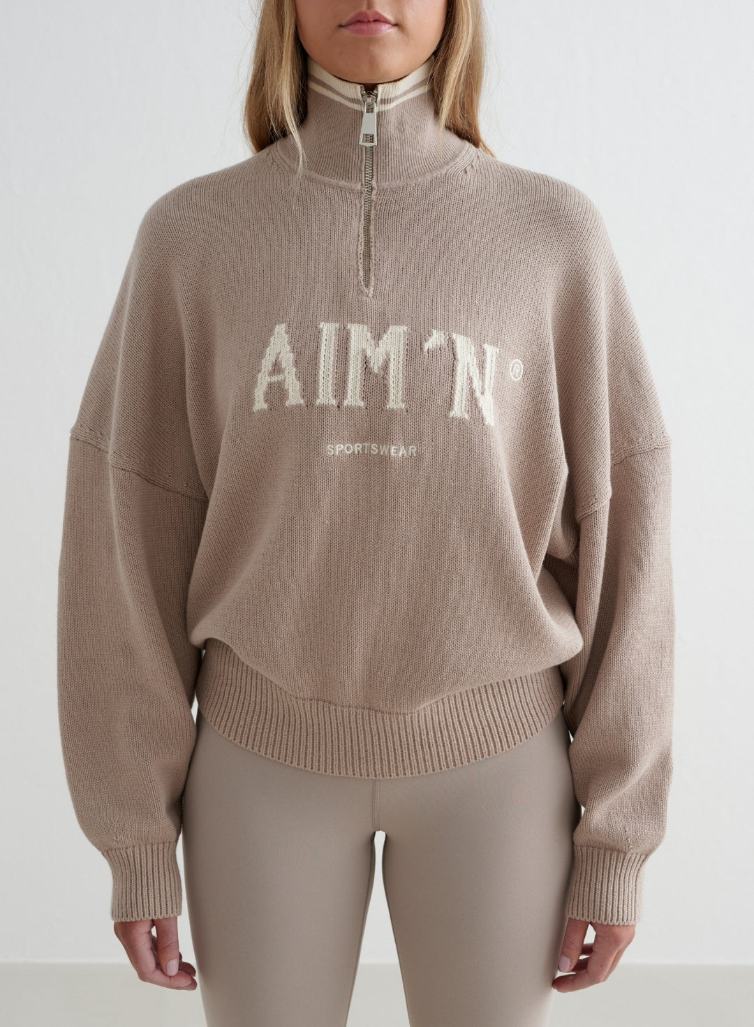 Dark Clay College Knitted Half Zip – aim'n no