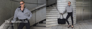 Modell iført Pepita Waterproof Anorak og Black Sense Stirrup Tights, stylet med solbriller og Black Waterproof Apparel Tote Bag.
