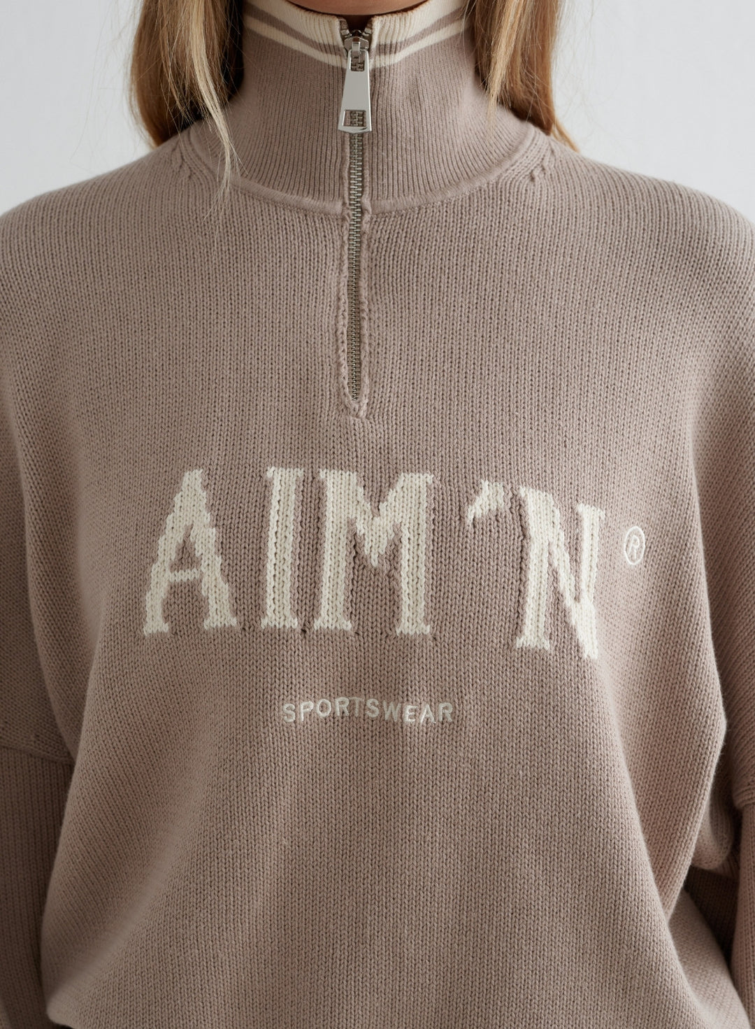 Dark Clay College Knitted Half Zip – aim'n no
