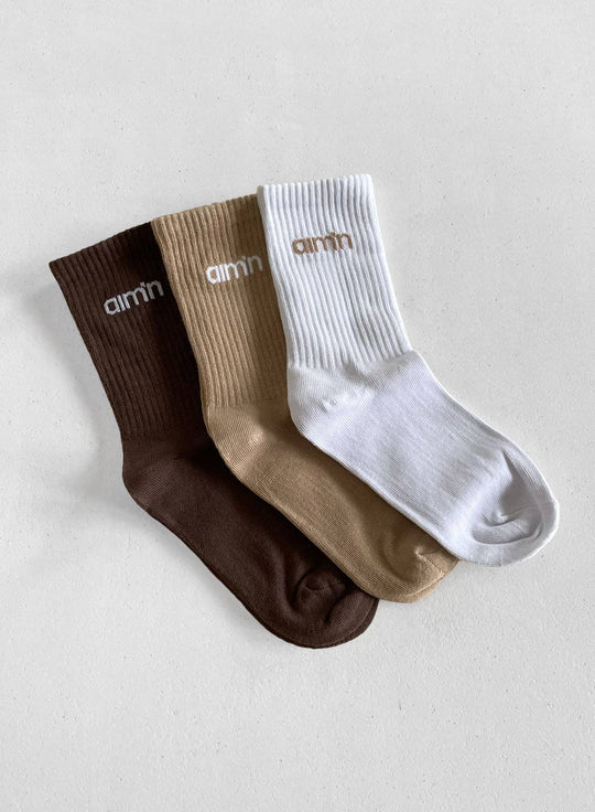 White/Beige/Macchiato Aim'n Logo Socks 3-Pack AIM'N